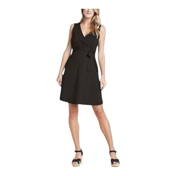 Toad & Co Cue Sleeveless Belted Wrap Dress Small Black Organic Cotton Pockets - Picture 1 of 8